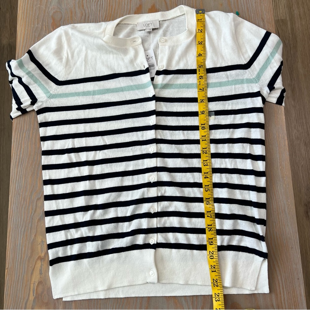 LOFT button down cotton crew neck striped cardigan size small NWT - Picture 6 of 7